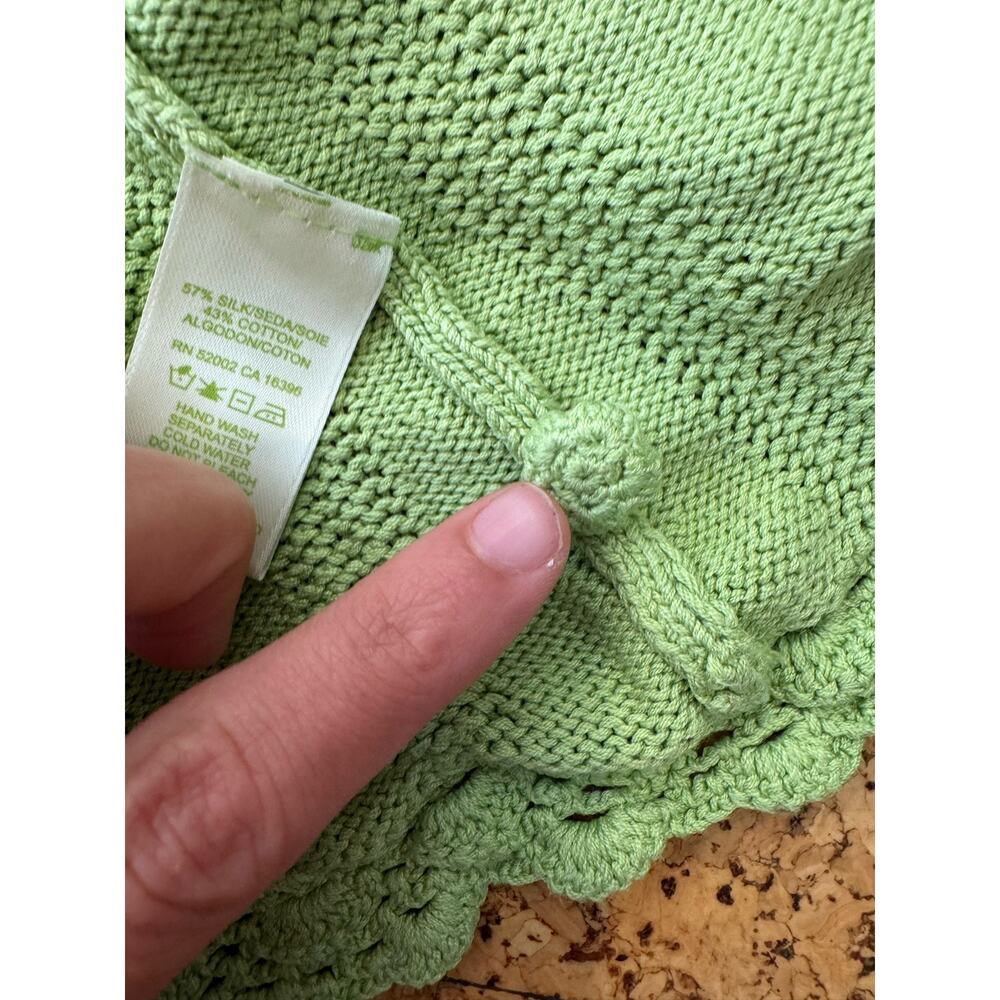 Sigrid Olsen Sweater crop cardigan knit buttons silk cotton blend kelly green M - Picture 9 of 12